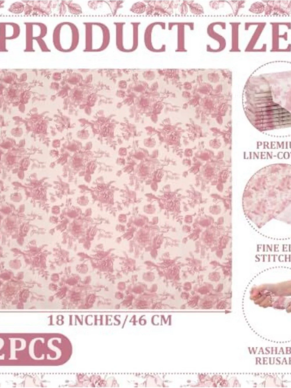 Floral Toile Print Table Napkins - Pink on Cream